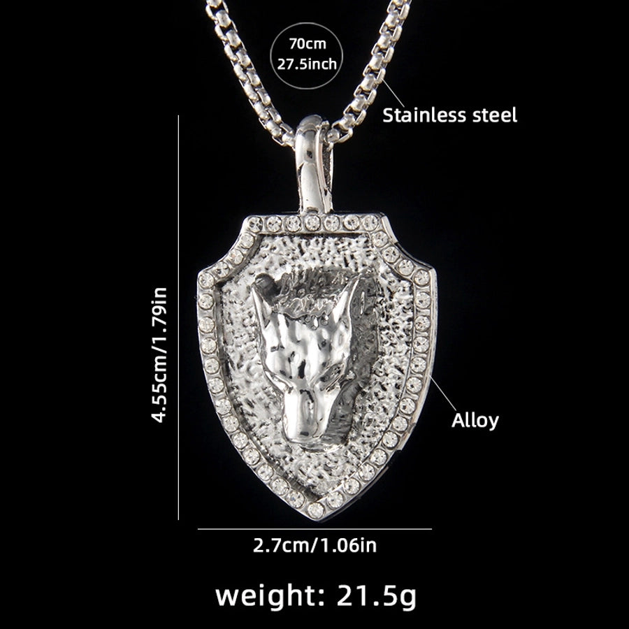 Hip-Hop Geometric Lion Wolf 201 Stainless Steel Alloy Inlay Rhinestones Unisex Pendant Necklace