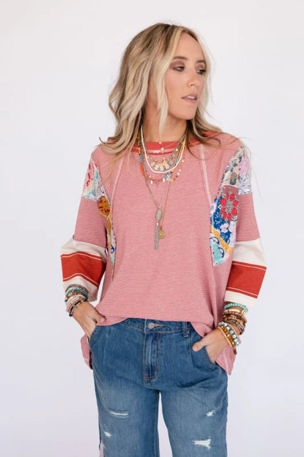 Hoodies & Sweatshirts 3/4 Length Sleeve Casual Streetwear Color Block Stripe