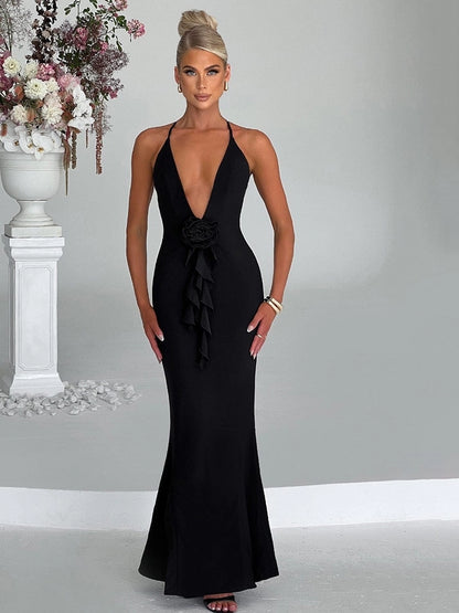 Women's Sheath Dress Streetwear V Neck Flowers Sleeveless Solid Color Maxi Long Dress Business