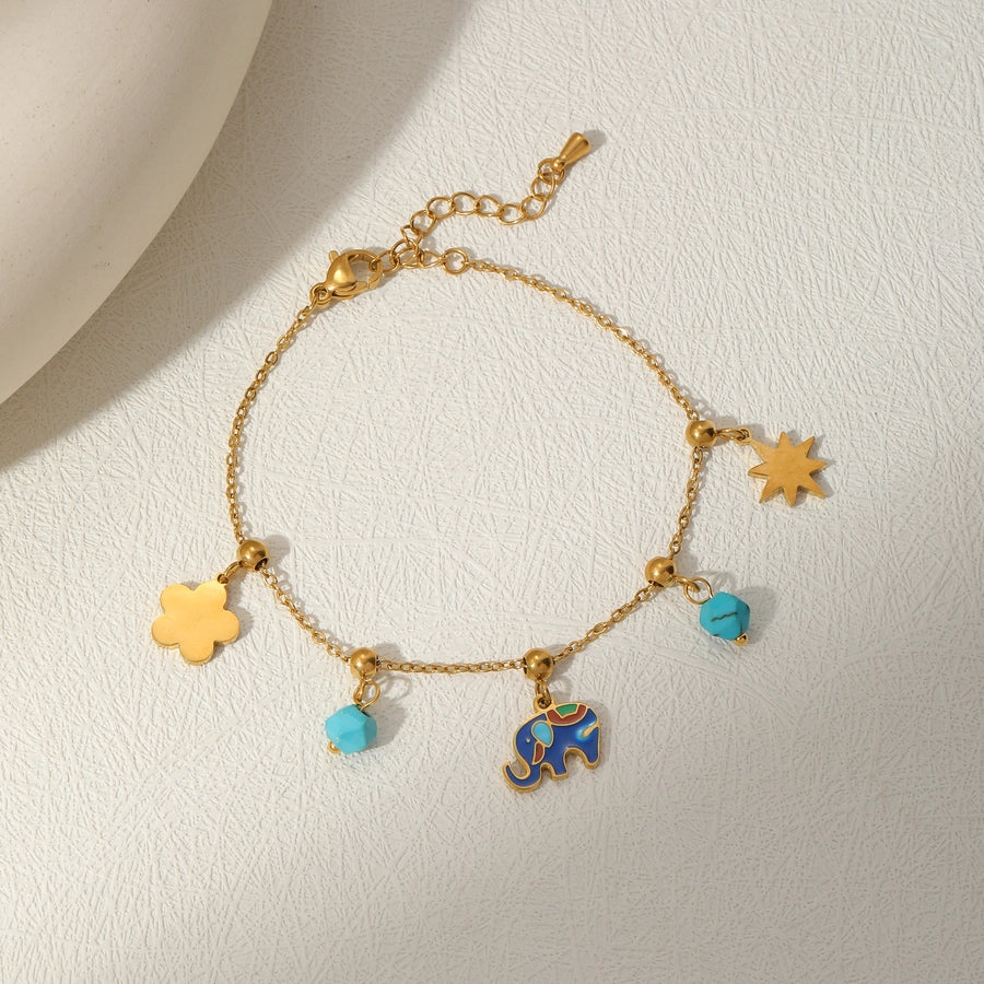 Jewelry Sweet Simple Style Floral 304 Stainless Steel Imitation Pearl Imitating stone 18K Gold Plated Inlay Jewelry Set