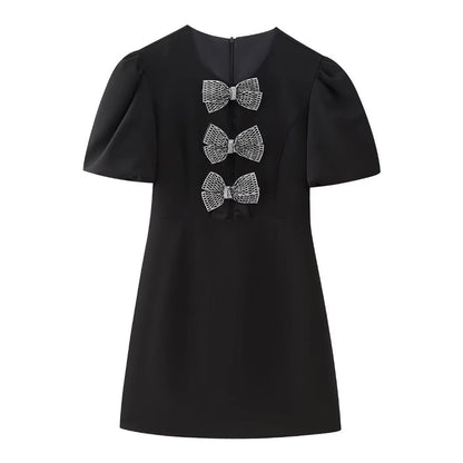 Women's Sheath Dress Vacation Simple Style Round Neck Bowknot Short Sleeve Bow Knot Above Knee Holiday Daily