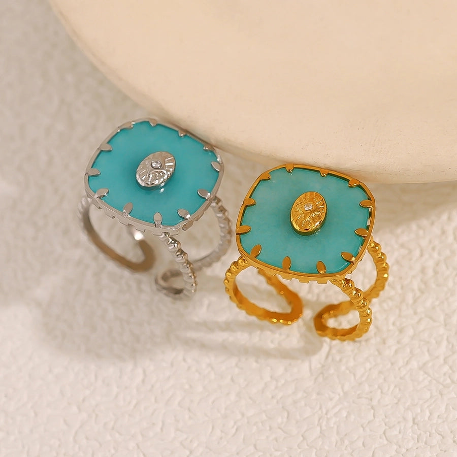 Jewelry IG Style Vacation French Style Geometric 304 Stainless Steel Natural Stone 18K Gold Plated Open Rings