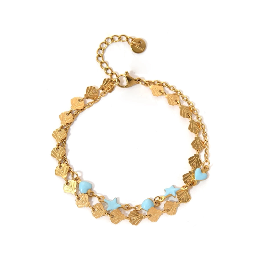 Modern Style Sweet Simple Style Star Heart Shape Shell 304 Stainless Steel 14K Gold Plated Paperclip Chain Bracelets In Bulk Stainless Steel Bracelets