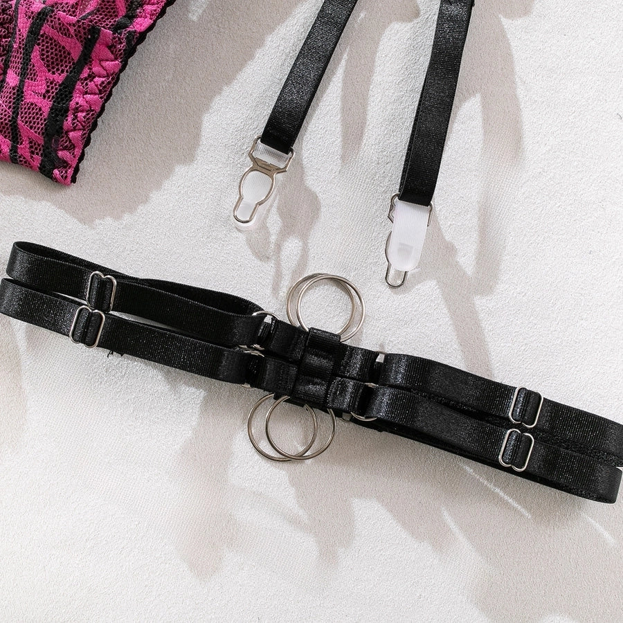 independent station hot selling sexy lingerie sexy lace mesh stitching halter metal Garter in stock