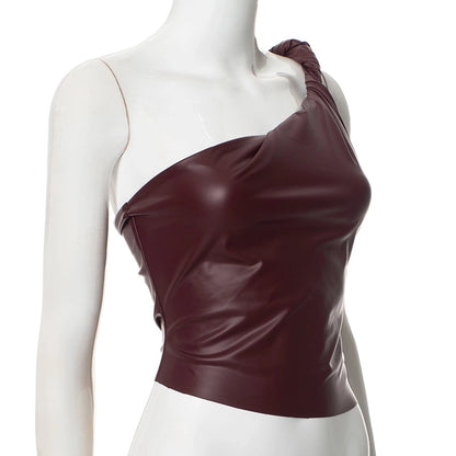 Women's Leather Jacket Tank Tops Backless Streetwear Solid Color