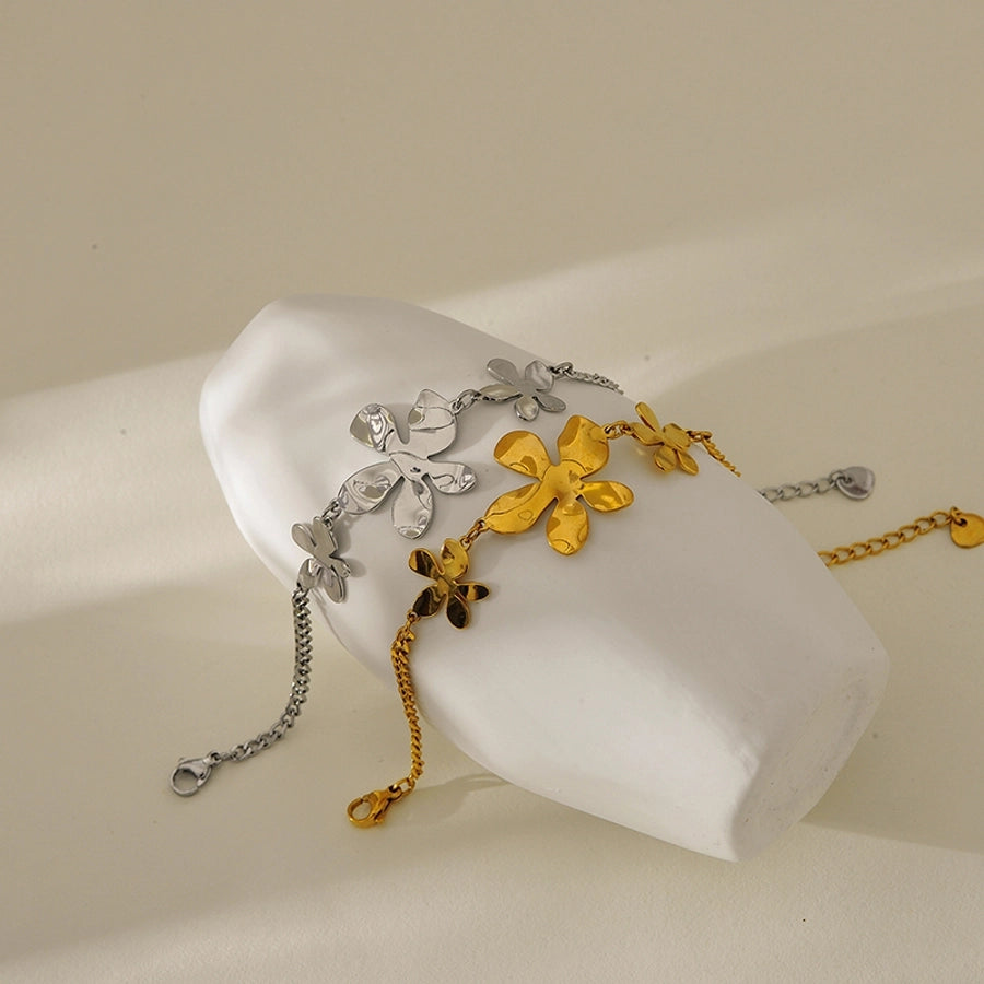 Elegant Luxurious Classic Style Flower 304 Stainless Steel Cuban Link Chain Curb Chain Bracelets In Bulk Stainless Steel Bracelets