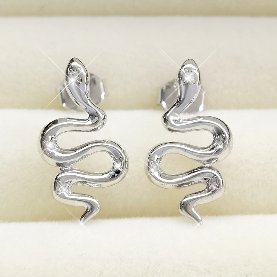 White Gold Plated Sterling Silver Zircon Animal Snake Earrings