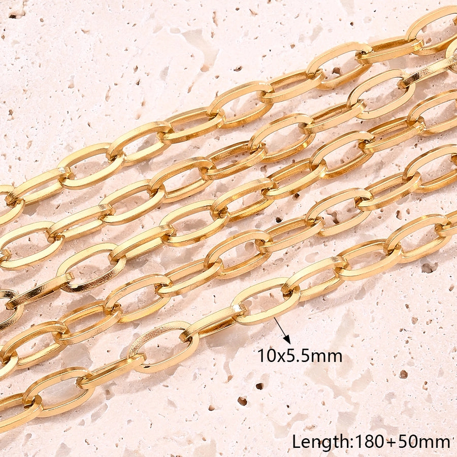 5 Strands/Package 304 Stainless Steel 18K Gold Plated Cuban Link Chain Curb Chain cable chain Polished Length: 210mm Length:230+50mm Length: 250mm Jewelry Accessories