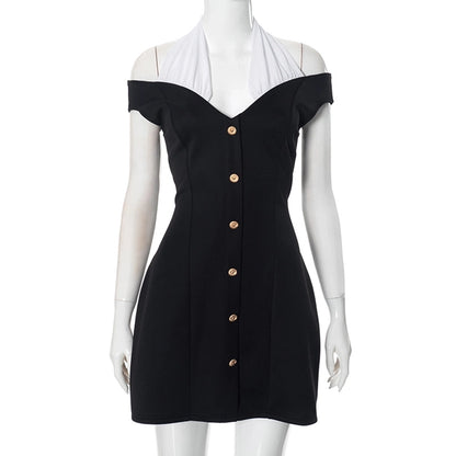 Women's Hip skirt Elegant Halter Neck Contrast Binding Short Sleeve Contrast Binding Above Knee Daily