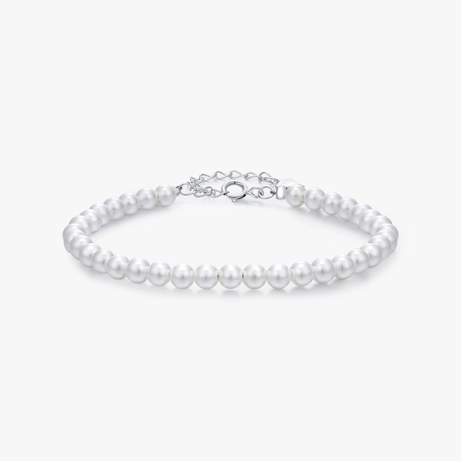 925 Sterling Silver Artificial Pearl Beaded Chain Bracelets IG Style Elegant Lady