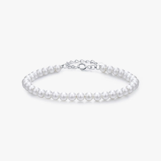 925 Sterling Silver Artificial Pearl Beaded Chain Bracelets IG Style Elegant Lady