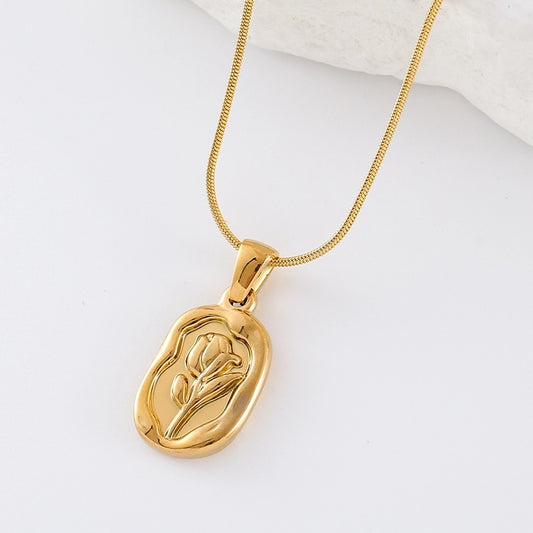 Jewelry Casual Elegant Classic Style Square Tulip 304 Stainless Steel Pendant Necklace