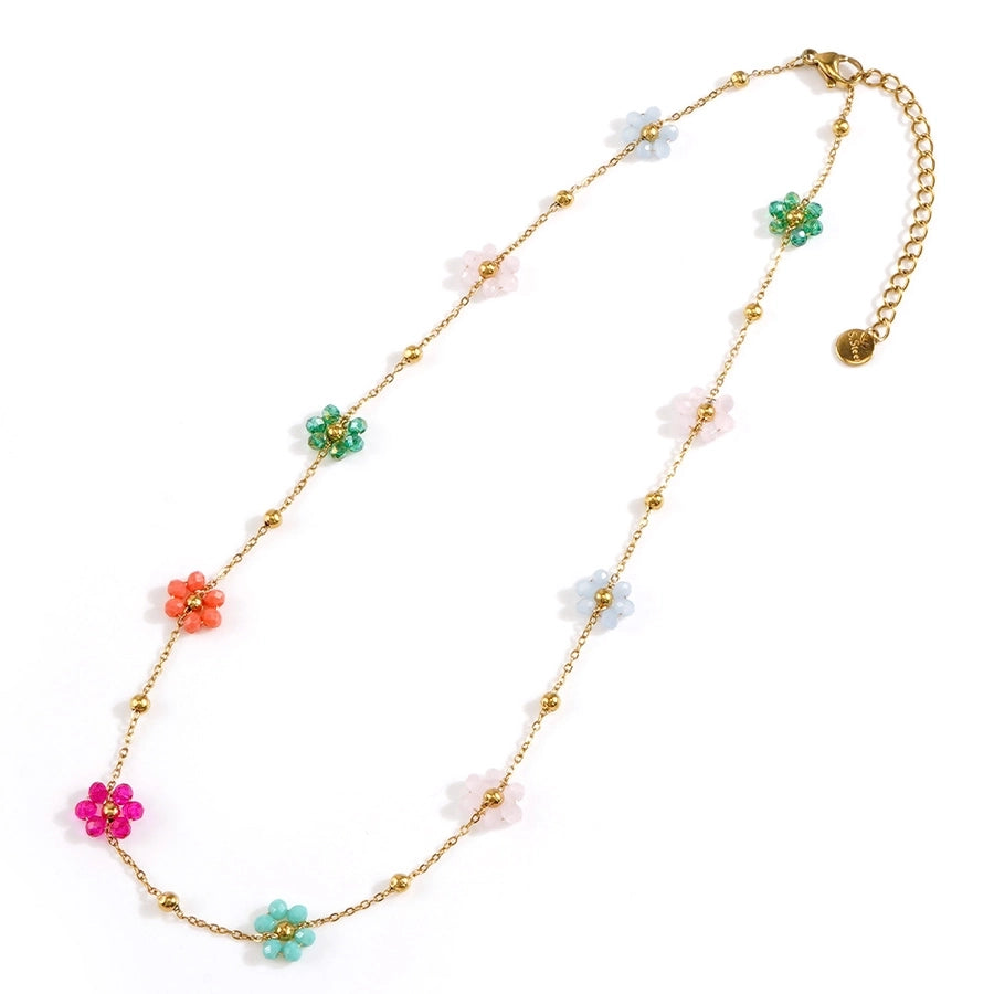 Jewelry Sweet Flower 304 Stainless Steel Artificial Crystal Necklace