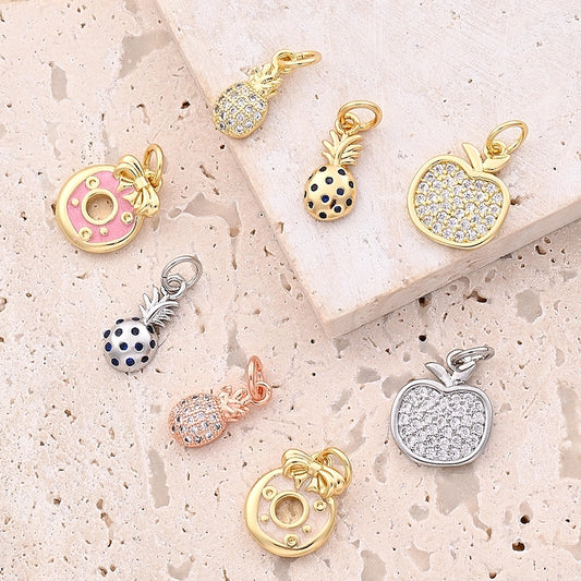 1 Pc/Package 12x6mm 13x10mm 13x6mm Hole 3~3.9mm Copper Zircon 18K Gold Plated Rose Gold Plated White Gold Plated Apple Pineapple Bow Knot Polished Pendant Jewelry Accessories