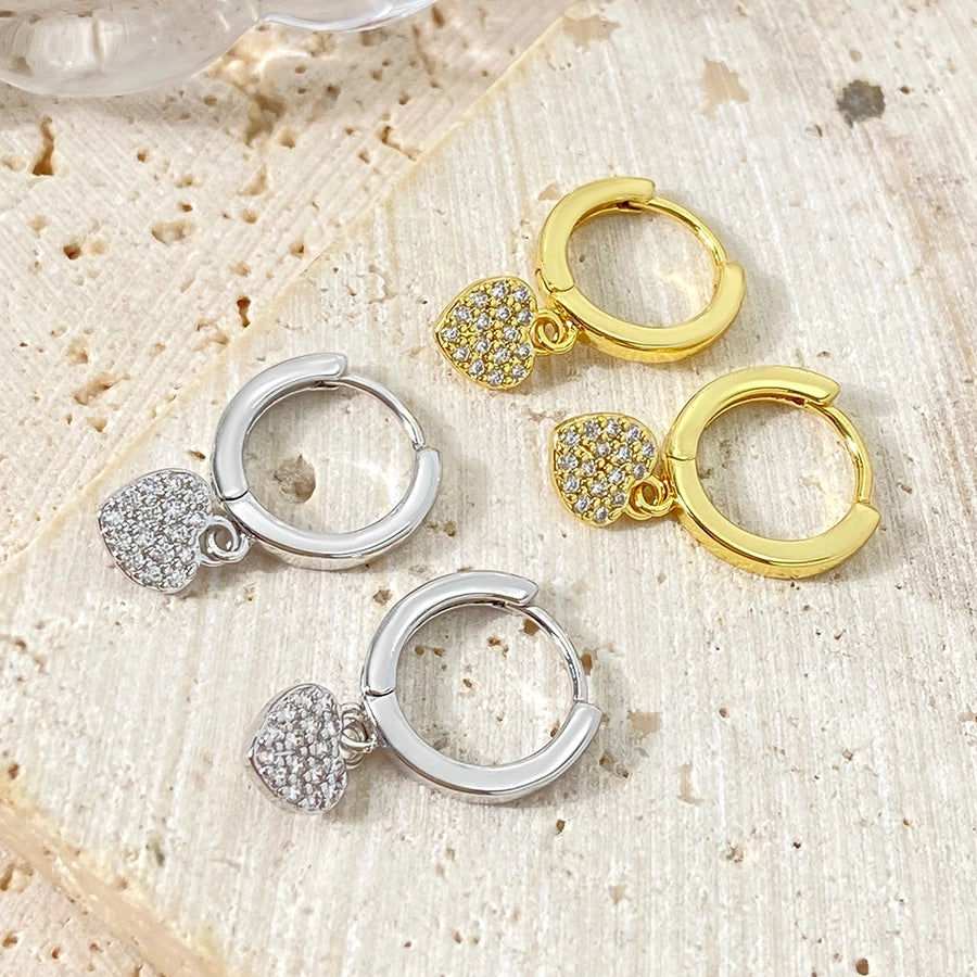 1 Pair Sweet Heart Shape Inlay Brass Zircon Drop Earrings