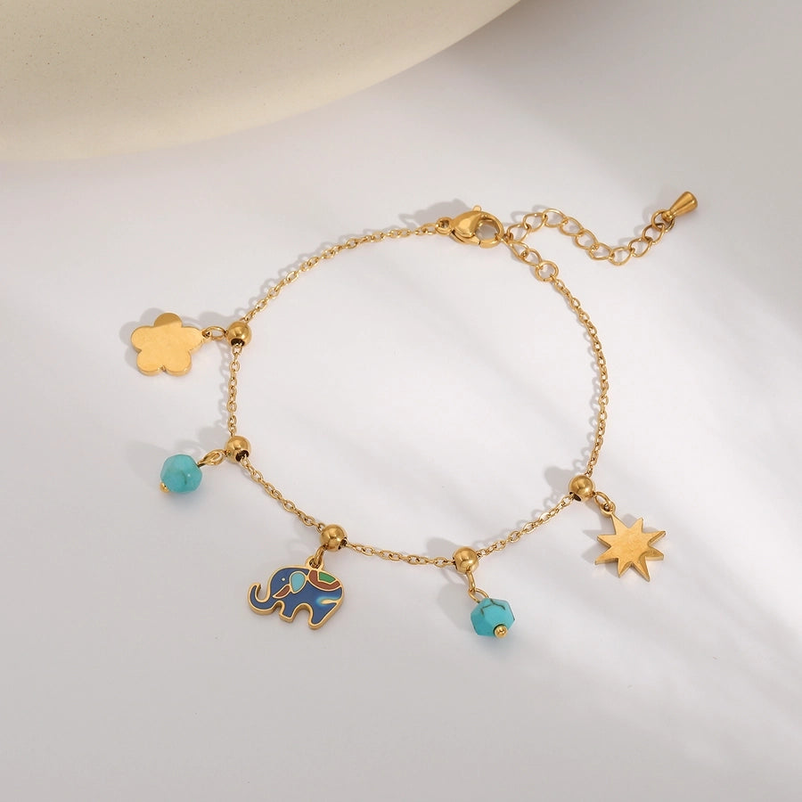 Jewelry Sweet Simple Style Floral 304 Stainless Steel Imitation Pearl Imitating stone 18K Gold Plated Inlay Jewelry Set