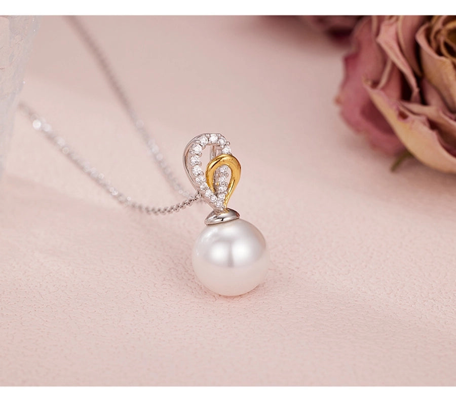925 Sterling Silver Pearl Zircon cable chain Polishing Plating Geometric Pendant Necklace