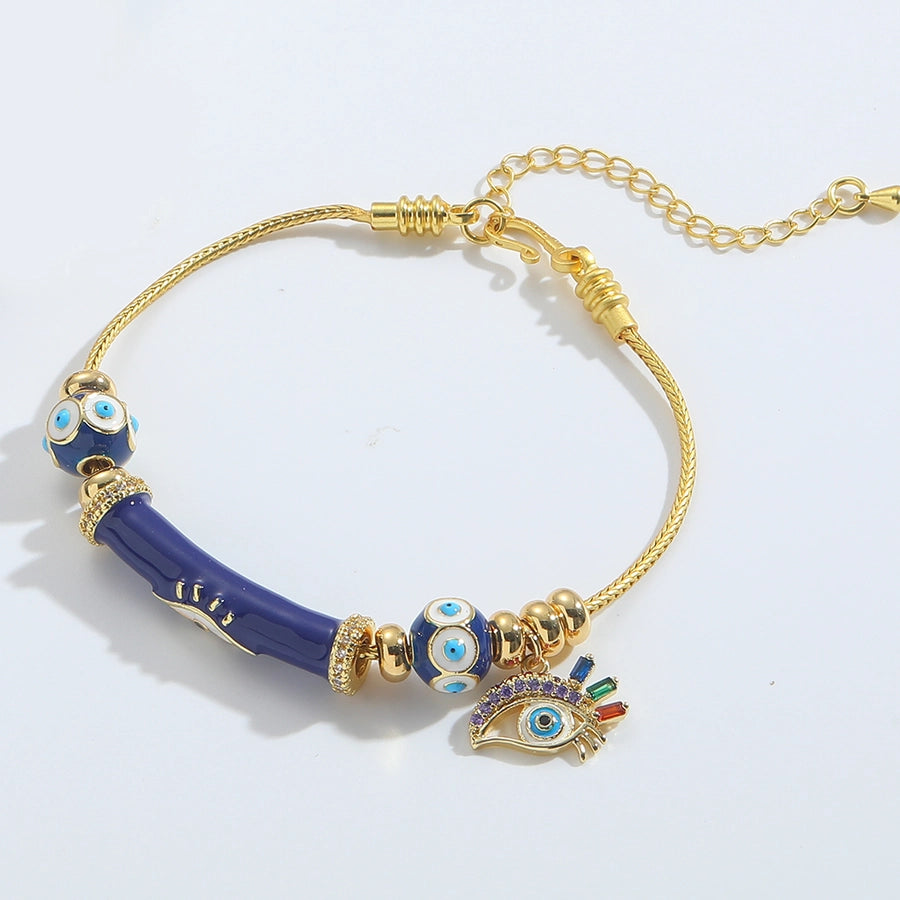 Jewelry Elegant Simple Style Commute Devil's Eye Copper Zircon 14K Gold Plated Bracelets