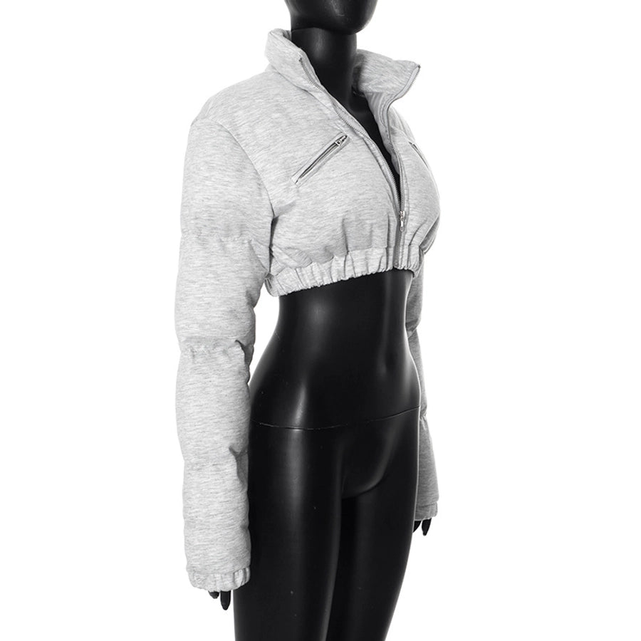 Women's Streetwear Solid Color Zipper Coat cotton clothes
