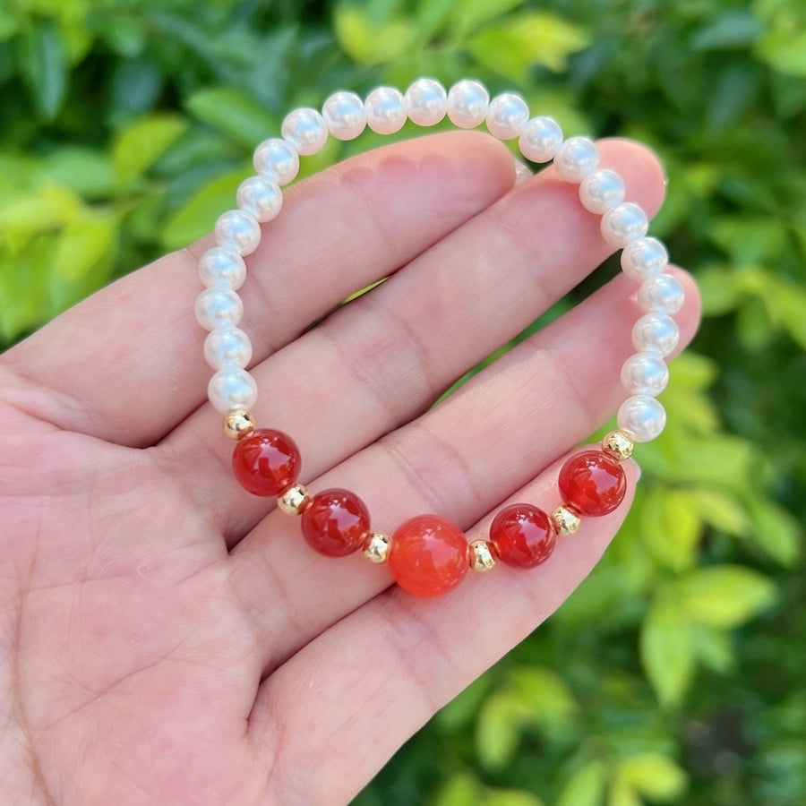 Nordic Style Round Zircon Imitation Pearl opal Copper Beaded Bracelets