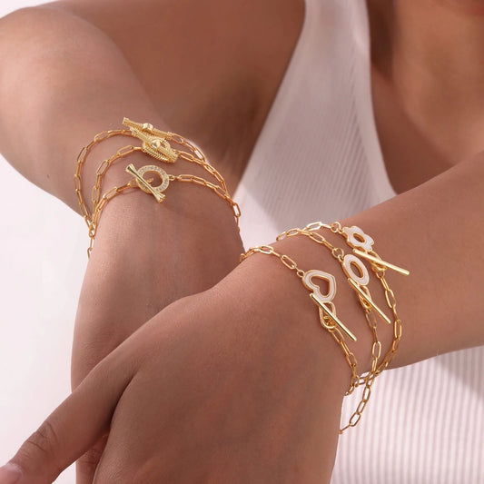 Jewelry IG Style Flower 201 Stainless Steel Copper Zircon 18K Gold Plated Bracelets