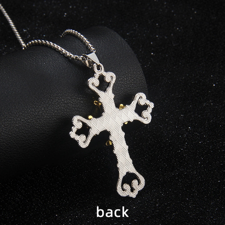 Hip-Hop Simple Style Cross 201 Stainless Steel Alloy Inlay Unisex Pendant Necklace
