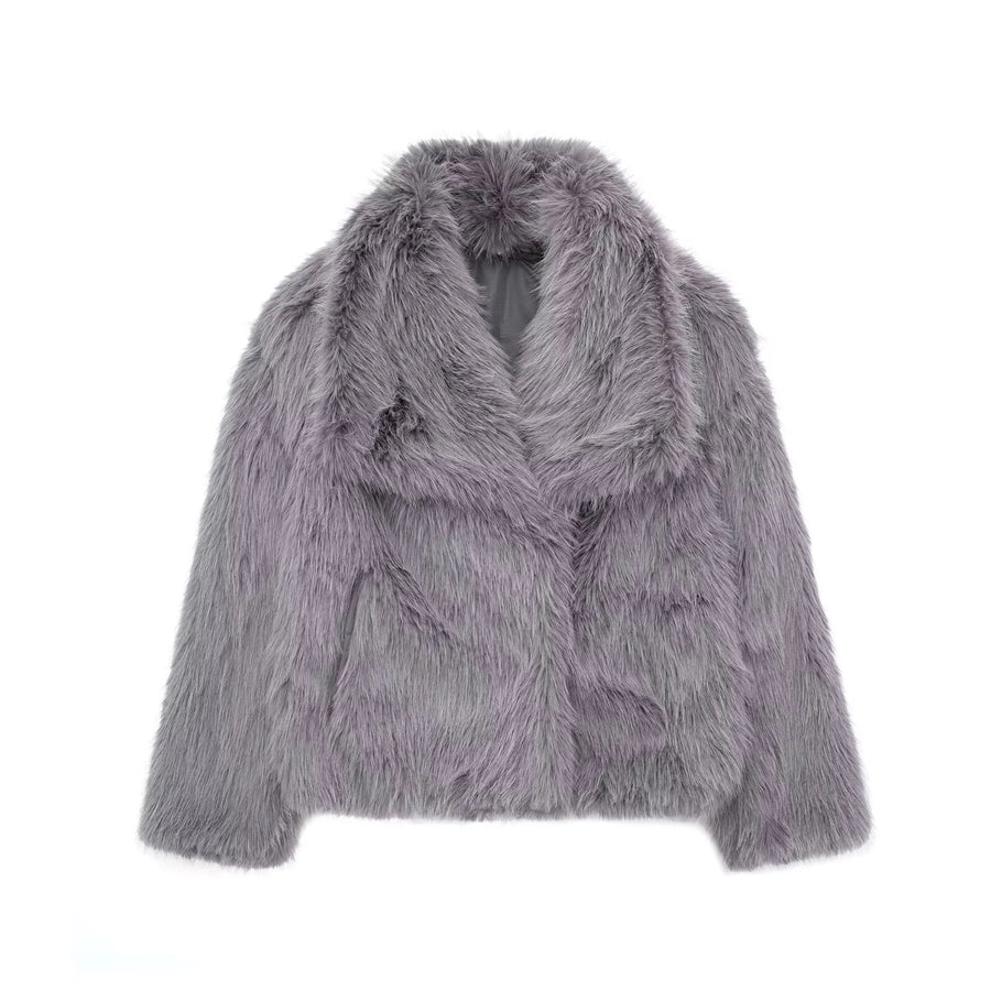 Women's Elegant Solid Color Coat Faux Fur Coat