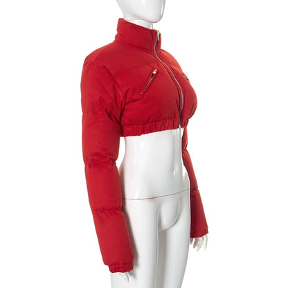 Women's Streetwear Solid Color Zipper Coat cotton clothes