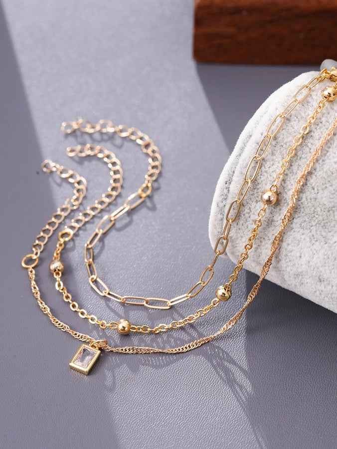 Copper Paperclip Chain snake chain figaro chain Inlay Solid Color Zircon Bracelets