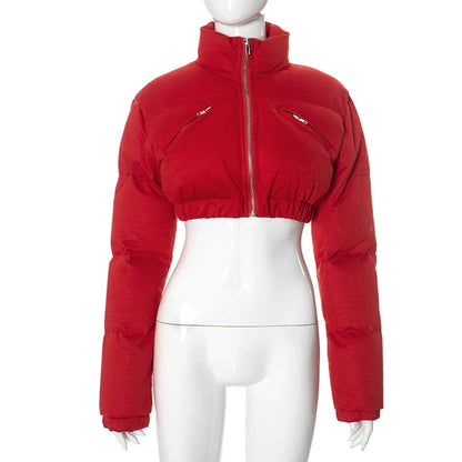 Women's Streetwear Solid Color Zipper Coat cotton clothes