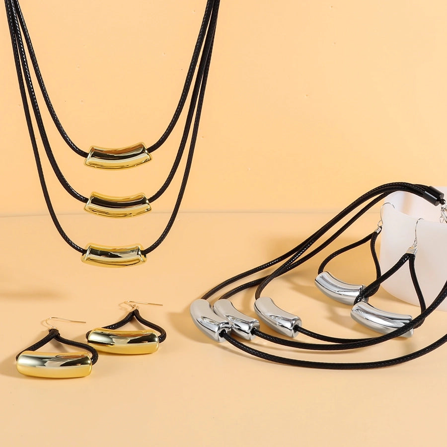 Retro Punk Geometric Arylic rope Woven Chain Layered Necklaces