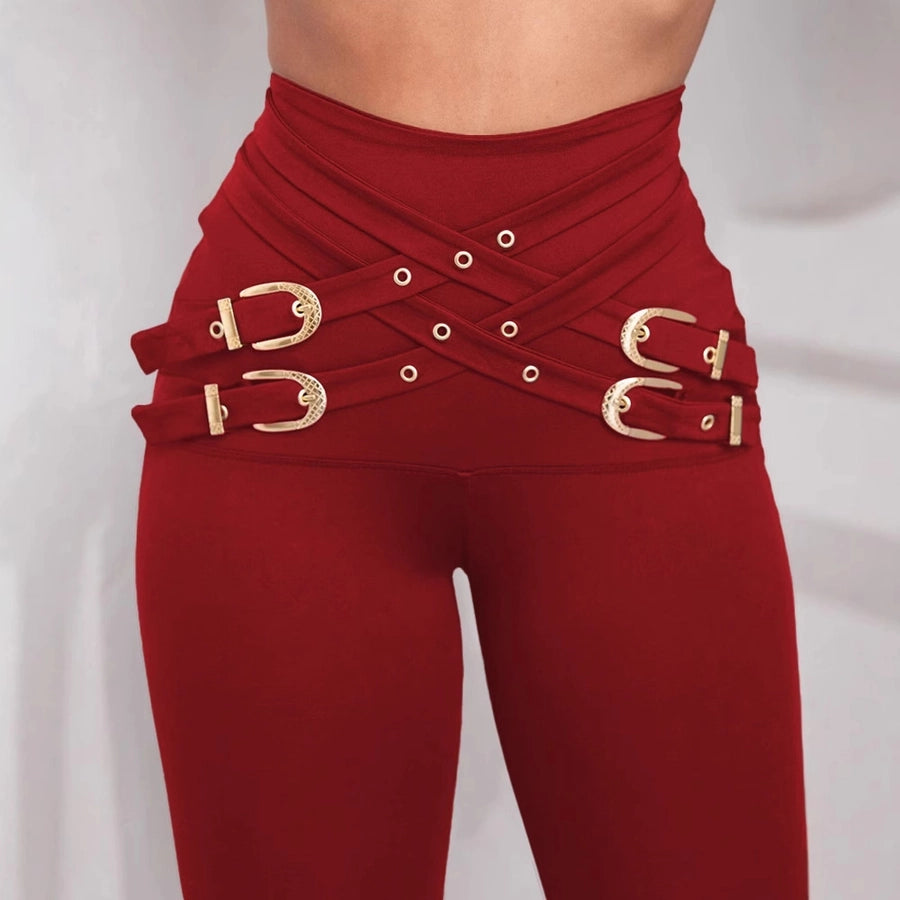Women's Daily Casual Hip-Hop Circle Full Length Belt Skinny Pants