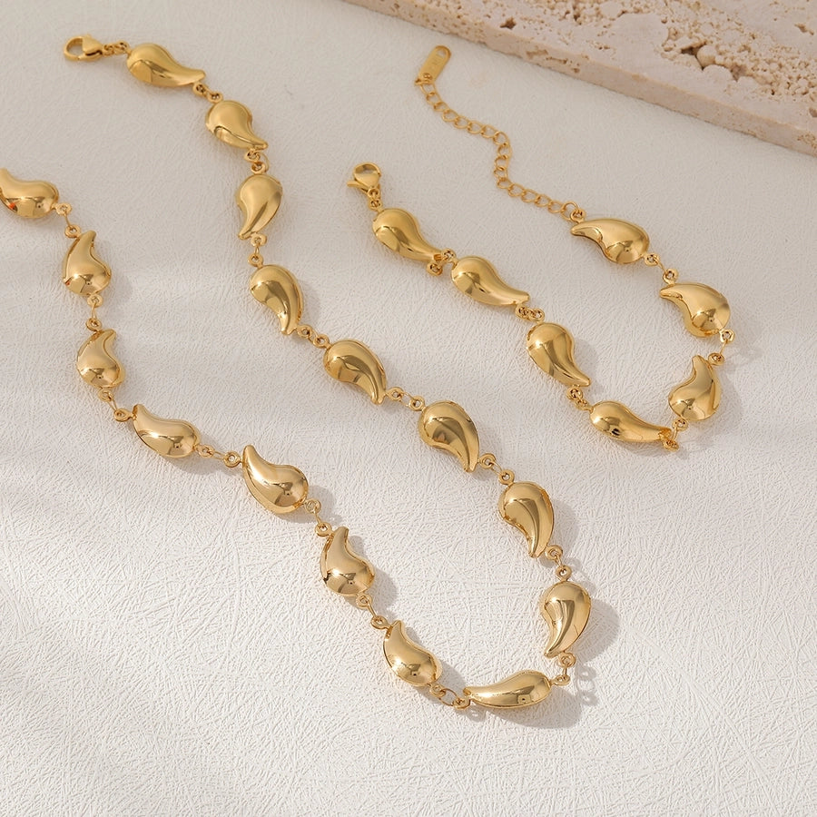 Jewelry Commute Water Droplets 304 Stainless Steel 18K Gold Plated Jewelry Set