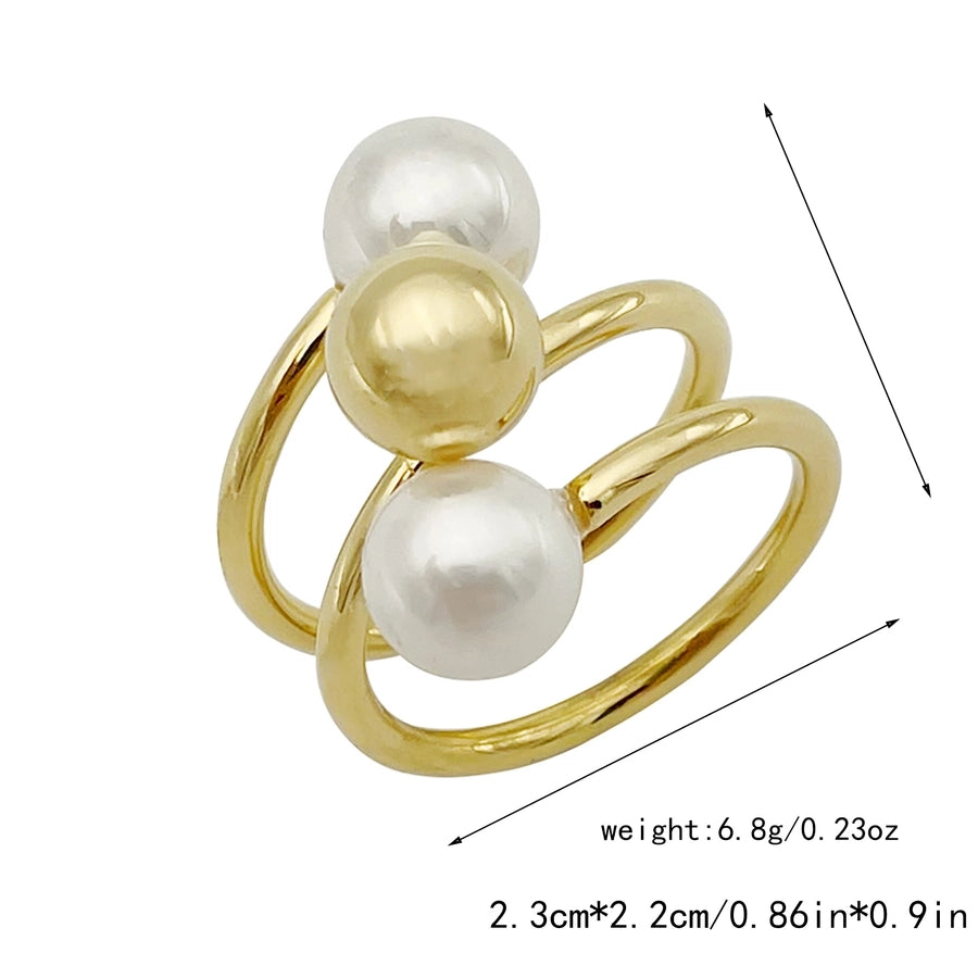 Jewelry Casual Classic Style Commute Round 304 Stainless Steel Pearl 14K Gold Plated Rings