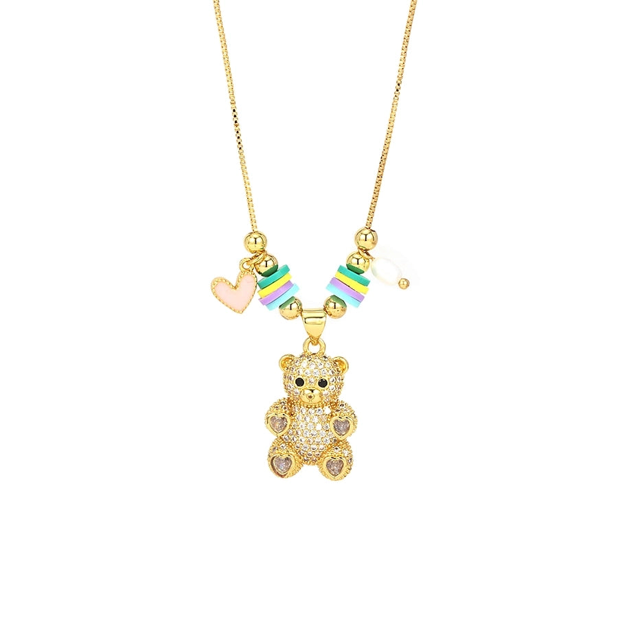 Jewelry Cute little bear Copper Zircon Inlay Pendant Necklace