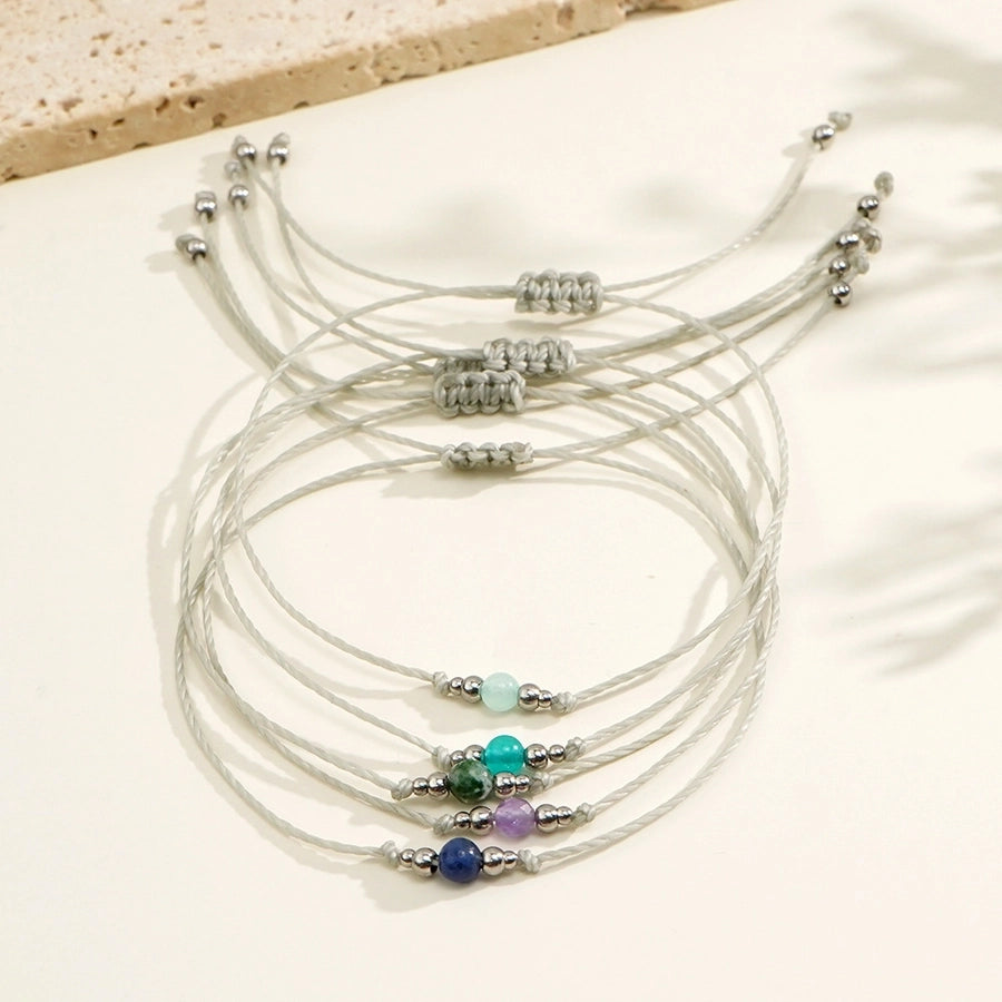 Bohemian Round 304 Stainless Steel natural stone Wax line  String Bracelets