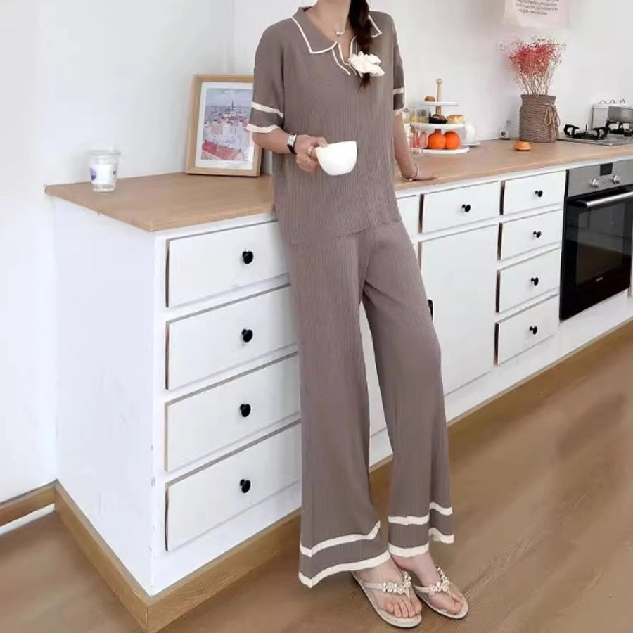 Daily Women's Casual Elegant Stripe Viscose fiber Pants Sets Pants Sets