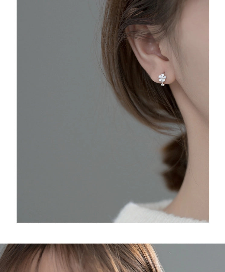 Drop Glue white flower ear buckle women's ear ring s925 sterling silver pin earrings temperament  ear jewelry High sense niche