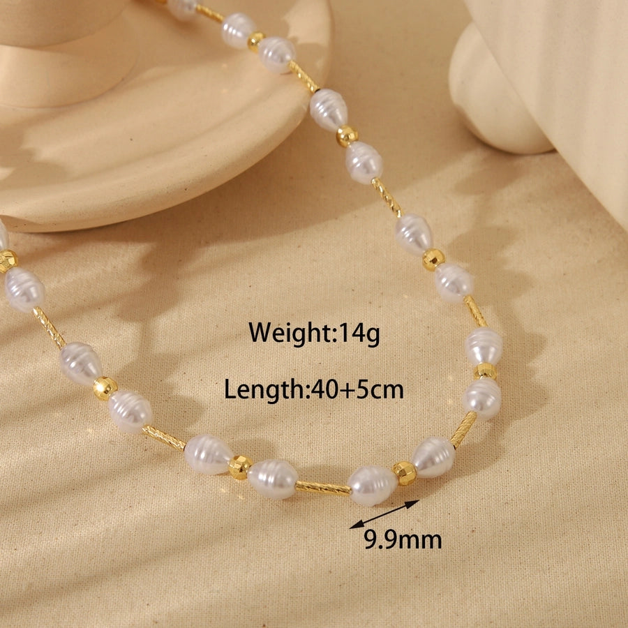 Jewelry Vintage Style Irregular Imitation Pearl Copper 18K Gold Plated Beaded Plating Necklace