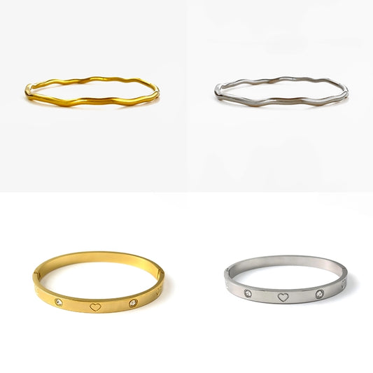 IG Style Nordic Style Luxurious Geometric 316L Stainless Steel  18K Gold Plated Zircon Bangle In Bulk Stainless Steel Bracelets