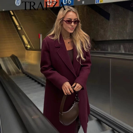 Women's Streetwear Solid Color Double Breasted Woolen Coat Woolen Coat