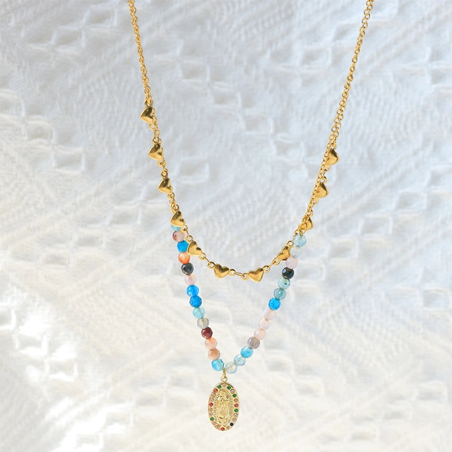 Jewelry Sweet Classic Style Commute Sun Palm Heart Shape 304 Stainless Steel 14K Gold Plated Pendant Necklace