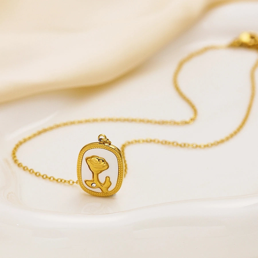 Jewelry Romantic Simple Style Rose 304 Stainless Steel Resin Pendant Necklace