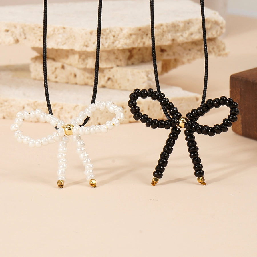 IG Style Casual Bow Knot Seed Bead rope Woven Chain Pendant Necklaces