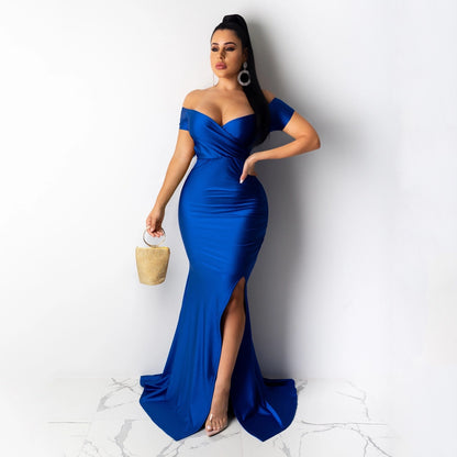 women's party dress elegant v neck short sleeve solid color maxi long dress evening party