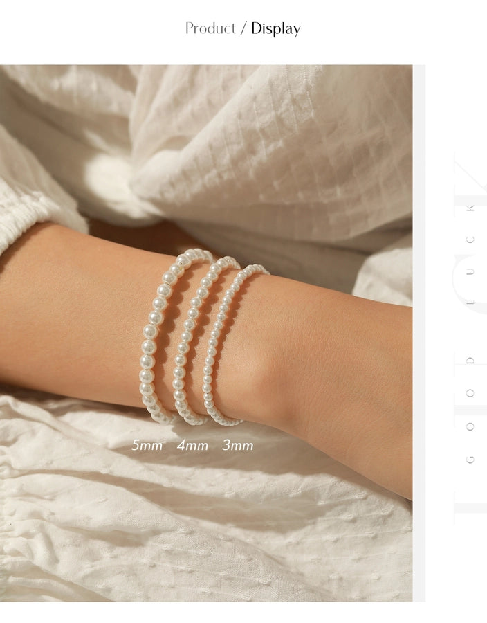 925 Sterling Silver Artificial Pearl Beaded Chain Bracelets IG Style Elegant Lady