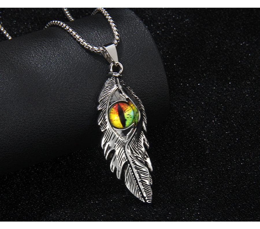 Hip-Hop Devil's Eye Feather 201 Stainless Steel Alloy Unisex Pendant Necklace