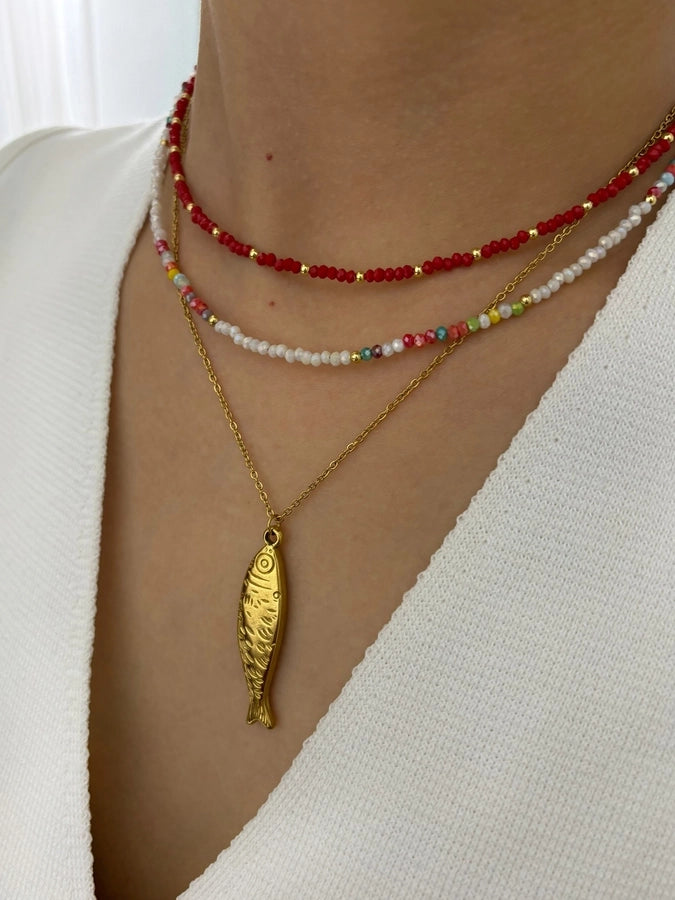 Casual Vintage Style Fish 18K Gold Plated 316L Stainless Steel  Arylic Beaded Chain Beaded Necklaces