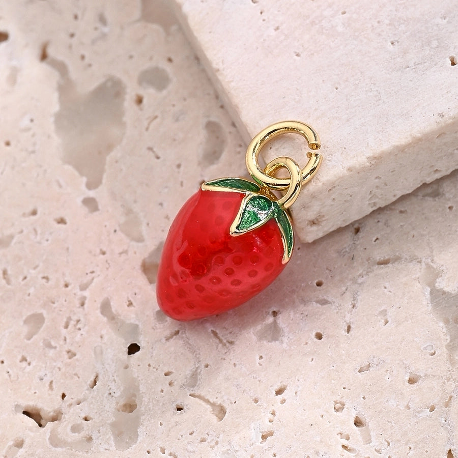 1 Pc/Package 11x8mm 12x7mm 14x7.5mm Hole 3~3.9mm Copper Zircon 18K Gold Plated Strawberry Polished Pendant Jewelry Accessories