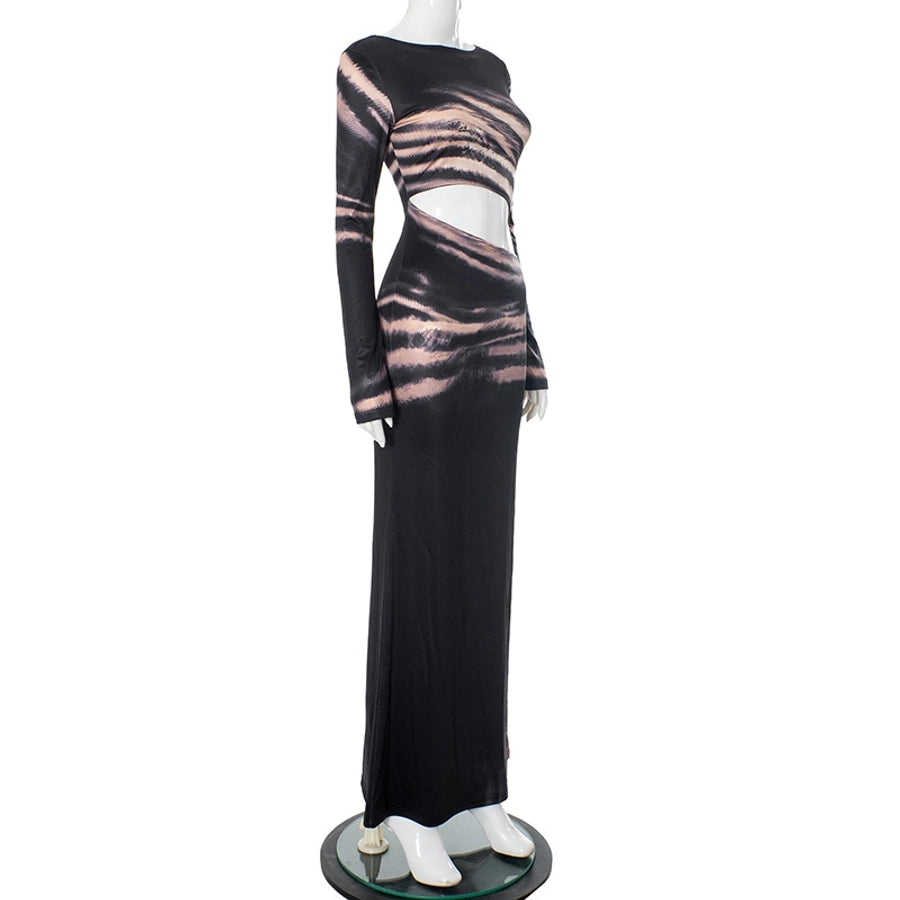 Women's Hip skirt Streetwear Round Neck Long Sleeve Printing Maxi Long Dress Daily